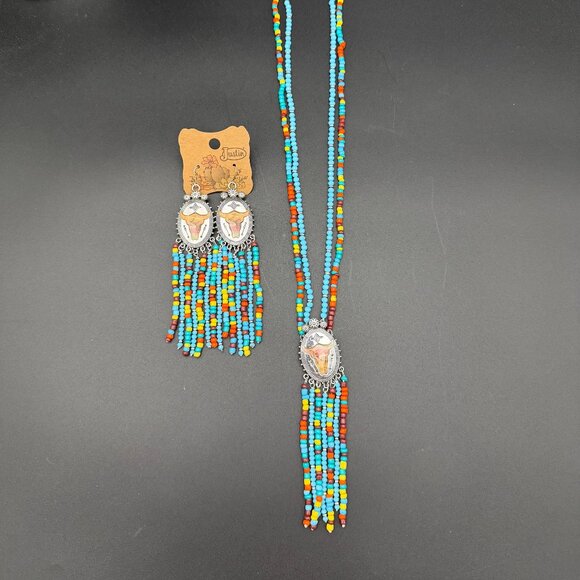 Justin Boots Beaded Necklace and Earrings Set - Picture 1 of 4